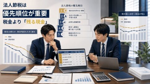 税金よりも残る現金を見るために会議する経営者